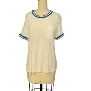 Joseph A Cream Short Sleeve Tee with Blue Trim